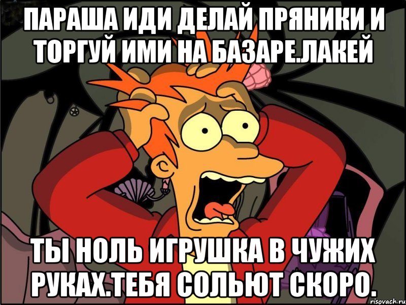 Параша иди делай пряники и торгуй ими на базаре.лакей Ты ноль игрушка в чужих руках.тебя сольют скоро., Мем Фрай в панике