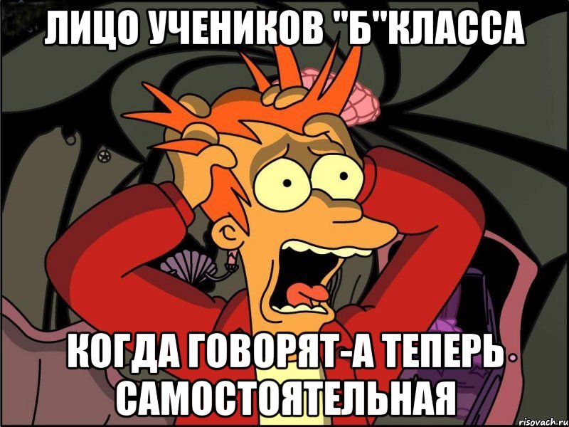 лицо учеников "б"класса когда говорят-а теперь самостоятельная, Мем Фрай в панике