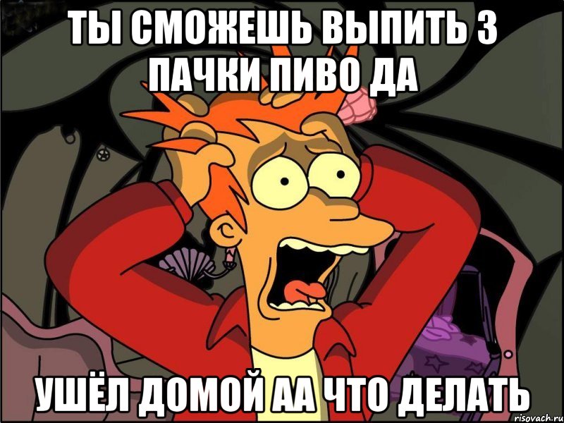 ты сможешь выпить 3 пачки пиво да ушёл домой аа что делать, Мем Фрай в панике