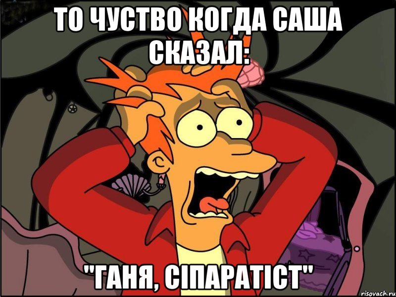 То чуство когда Саша сказал: "Ганя, сіпаратіст", Мем Фрай в панике