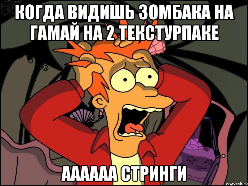 Когда видишь зомбака на Гамай на 2 текстурпаке аааааа стринги, Мем Фрай в панике