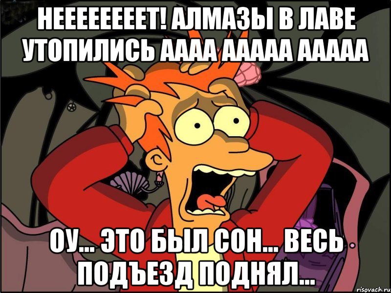 НЕЕЕЕЕЕЕЕТ! АЛМАЗЫ В ЛАВЕ УТОПИЛИСЬ АААА ААААА ААААА Оу... Это был сон... Весь подъезд поднял..., Мем Фрай в панике