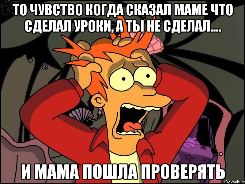 То чувство когда сказал маме что сделал уроки, а ты не сделал.... И Мама пошла проверять, Мем Фрай в панике