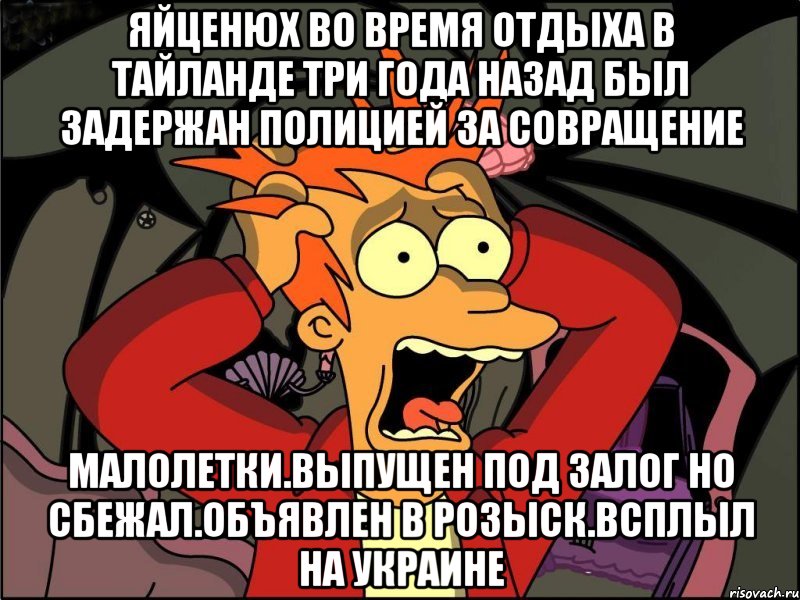 Яйценюх во время отдыха в тайланде три года назад был задержан полицией за совращение Малолетки.выпущен под залог но сбежал.объявлен в розыск.всплыл на украине, Мем Фрай в панике