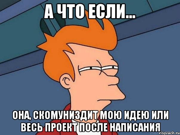 а что если... она, скомуниздит мою идею или весь проект после написания, Мем  Фрай (мне кажется или)