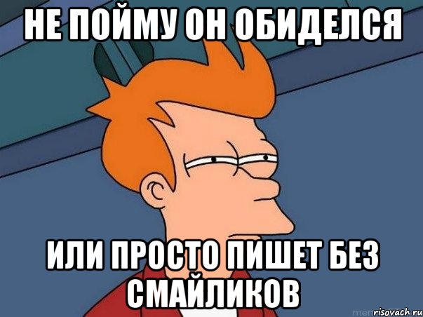 не пойму он обиделся или просто пишет без смайликов, Мем  Фрай (мне кажется или)