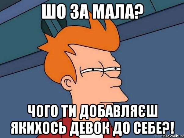 Шо за мала? Чого ти добавляєш якихось девок до себе?!, Мем  Фрай (мне кажется или)