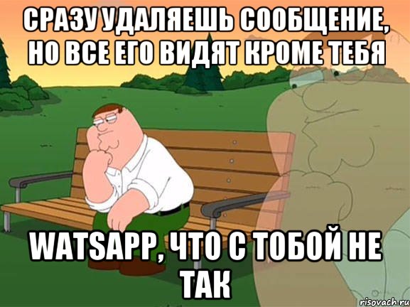 Сразу удаляешь сообщение, но все его видят кроме тебя WatsApp, что с тобой не так, Мем Задумчивый Гриффин