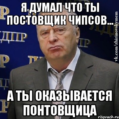 я думал что ты постовщик чипсов... а ты оказывается понтовщица, Мем Хватит это терпеть (Жириновский)