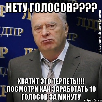 НЕТУ ГОЛОСОВ???? ХВАТИТ ЭТО ТЕРПЕТЬ!!!! ПОСМОТРИ КАК ЗАРАБОТАТЬ 10 ГОЛОСОВ ЗА МИНУТУ, Мем Хватит это терпеть (Жириновский)