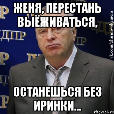 Женя, перестань выёживаться, останешься без Иринки..., Мем Хватит это терпеть (Жириновский)