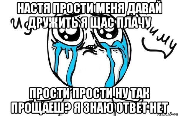 настя прости меня давай дружить я щас плачу прости прости ну так прощаеш? я знаю ответ нет, Мем Иди обниму