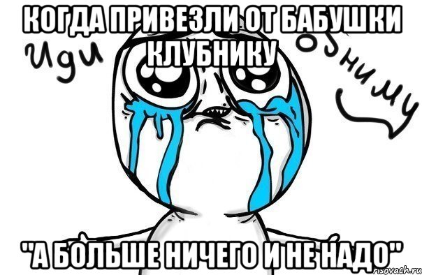 Когда привезли от бабушки клубнику "А больше ничего и не надо", Мем Иди обниму