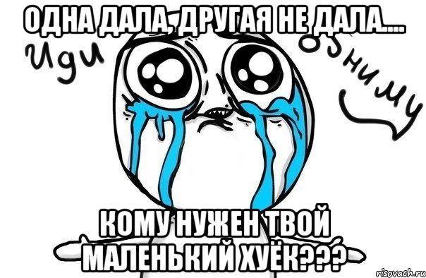 Одна дала, другая не дала.... Кому нужен твой маленький хуёк???, Мем Иди обниму