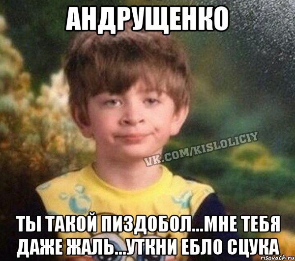 андрущенко ты такой пиздобол...мне тебя даже жаль...уткни ебло сцука, Мем Недовольный пацан