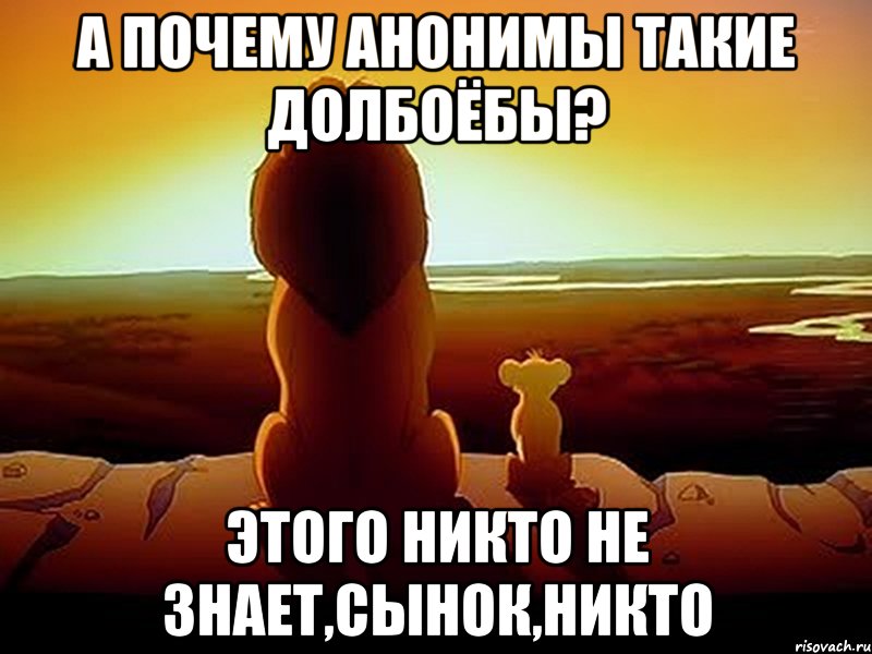 а почему анонимы такие долбоёбы? этого никто не знает,сынок,никто, Мем  король лев