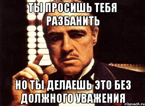 Ты просишь тебя разбанить Но ты делаешь это без должного уважения, Мем крестный отец