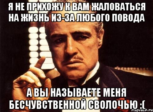 Я не прихожу к вам жаловаться на жизнь из-за любого повода а вы называете меня бесчувственной сволочью :(, Мем крестный отец