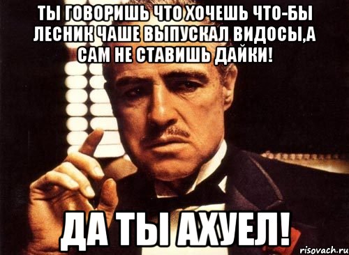 ты говоришь что хочешь что-бы лесник чаше выпускал видосы,а сам не ставишь дайки! да ты ахуел!, Мем крестный отец