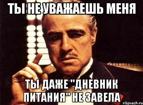 ты не уважаешь меня ты даже "ДНЕВНИК ПИТАНИЯ" не завела, Мем крестный отец