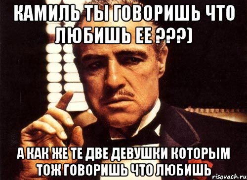 Камиль ты говоришь что любишь ее ???) А как же те две девушки которым тож говоришь что любишь, Мем крестный отец