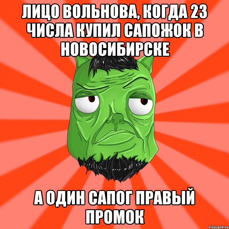 Лицо Вольнова, когда 23 числа купил сапожок в Новосибирске а один сапог правый промок