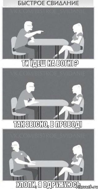 Ти їдеш на вогні ? Так звісно, в проводі Хлопи, я одружуюсь, Комикс Быстрое свидание