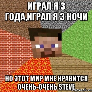 Играл я 3 года,играл я 3 ночи Но этот мир мне нравится очень-очень Steve, Мем Миникрафтер