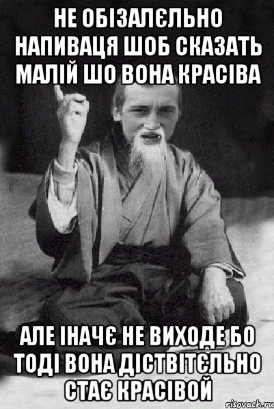 не обізалєльно напиваця шоб сказать малій шо вона красіва але іначє не виходе бо тоді вона діствітєльно стає красівой, Мем Мудрий паца