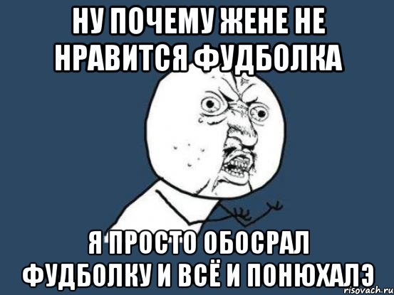 ну почему жене не нравится фудболка я просто обосрал фудболку и всё и понюхалэ, Мем Ну почему