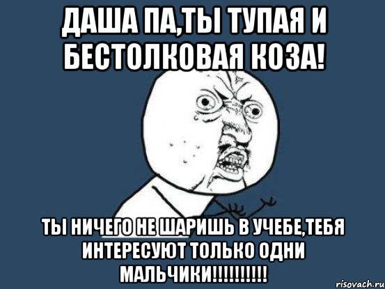 Даша ПА,ты тупая и бестолковая коза! ТЫ НИЧЕГО НЕ ШАРИШЬ В УЧЕБЕ,ТЕБЯ ИНТЕРЕСУЮТ ТОЛЬКО ОДНИ МАЛЬЧИКИ!!!!!!!!!!, Мем Ну почему