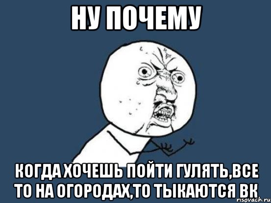 Ну почему когда хочешь пойти гулять,все то на огородах,то тыкаются вк, Мем Ну почему