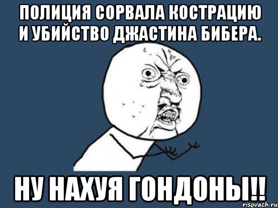 Полиция сорвала кострацию и убийство Джастина Бибера. Ну нахуя гондоны!!, Мем Ну почему