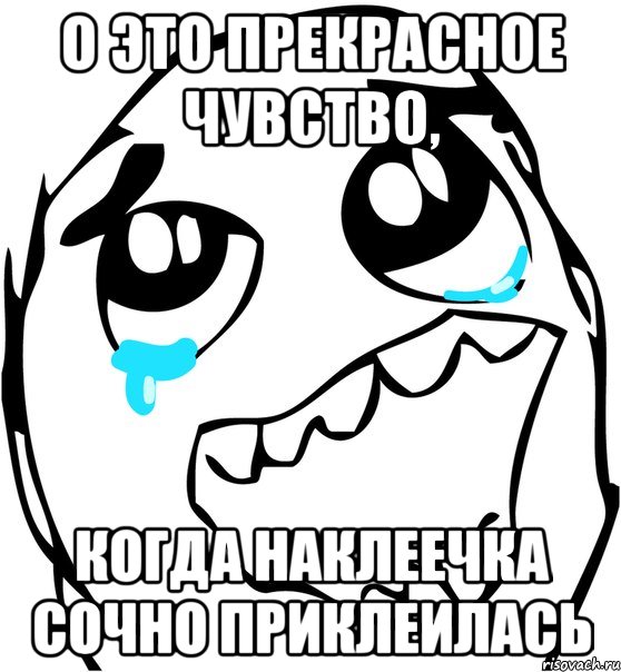 О это прекрасное чувство, Когда наклеечка сочно приклеилась, Мем  Плачет от радости