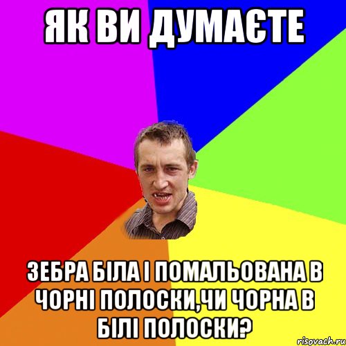 ЯК ВИ ДУМАЄТЕ ЗЕБРА БІЛА І ПОМАЛЬОВАНА В ЧОРНІ ПОЛОСКИ,ЧИ ЧОРНА В БІЛІ ПОЛОСКИ?, Мем Чоткий паца