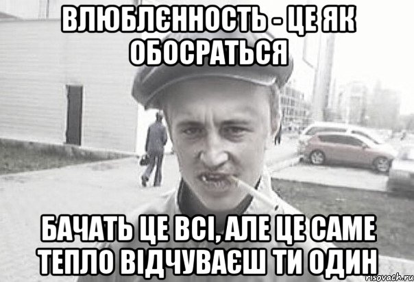 Влюблєнность - це як обосраться Бачать це всі, але це саме тепло відчуваєш ти один, Мем Пацанська философия