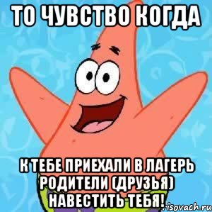 то чувство когда к тебе приехали в лагерь родители (друзья) навестить тебя!, Мем Патрик