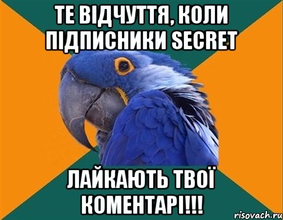 Те відчуття, коли підписники SECRET лайкають твої коментарі!!!, Мем Попугай параноик