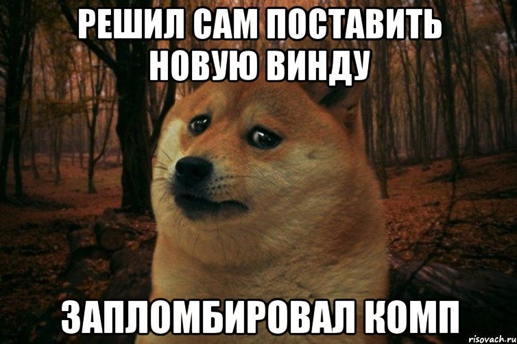 РЕШИЛ САМ ПОСТАВИТЬ НОВУЮ ВИНДУ ЗАПЛОМБИРОВАЛ КОМП, Мем SAD DOGE