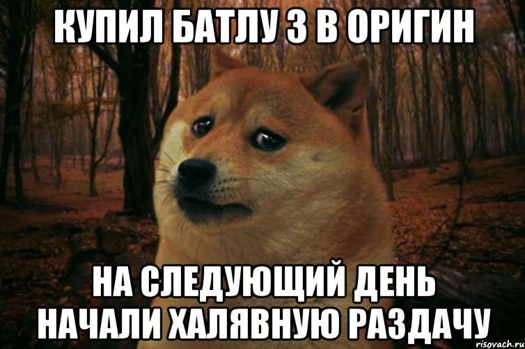 КУПИЛ БАТЛУ 3 В ОРИГИН НА СЛЕДУЮЩИЙ ДЕНЬ НАЧАЛИ ХАЛЯВНУЮ РАЗДАЧУ, Мем SAD DOGE