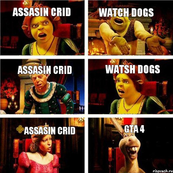 Assasin crid Watch dogs Assasin crid Watsh dogs Assasin crid Gta 4, Комикс  Шрек Фиона Гарольд Осел