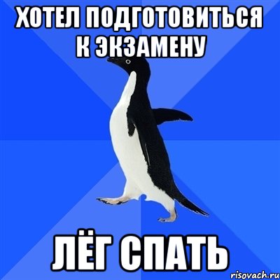 хотел подготовиться к экзамену лёг спать, Мем  Социально-неуклюжий пингвин