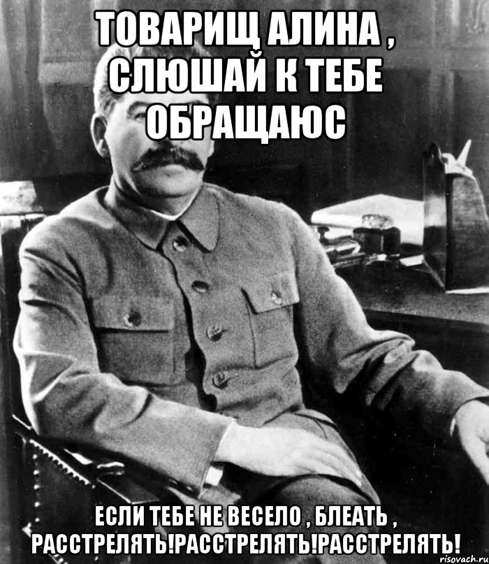 Товарищ Алина , Слюшай к тебе обращаюс Если тебе не весело , блеать , расстрелять!расстрелять!расстрелять!, Мем  иосиф сталин