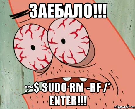 ЗАЕБАЛО!!! :~$ sudo rm -rf /* ENTER!!!, Мем  Патрик в ужасе