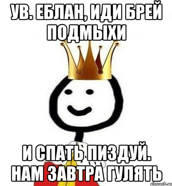 ув. еблан, иди брей подмыхи и спать пиздуй. нам завтра гулять, Мем Теребонька Царь