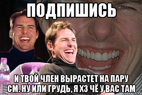 ПОДПИШИСЬ И ТВОЙ ЧЛЕН ВЫРАСТЕТ НА ПАРУ СМ. НУ ИЛИ ГРУДЬ, Я ХЗ ЧЁ У ВАС ТАМ, Мем том круз