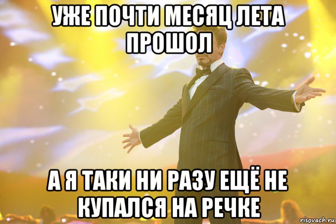 Уже почти месяц лета прошол А я таки ни разу ещё не купался на речке, Мем Тони Старк (Роберт Дауни младший)