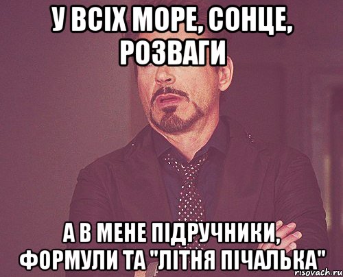 У всіх море, сонце, розваги А в мене підручники, формули та "Літня пічалька", Мем твое выражение лица