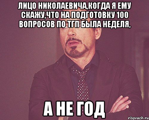 Лицо Николаевича,когда я ему скажу,что на подготовку 100 вопросов по тгп была неделя, а не год, Мем твое выражение лица