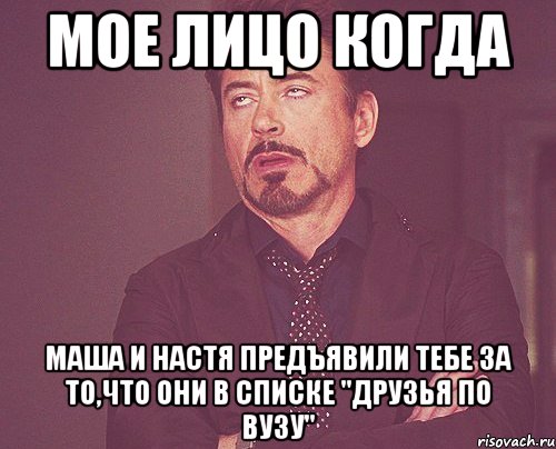 мое лицо когда Маша и Настя предъявили тебе за то,что они в списке "друзья по вузу", Мем твое выражение лица